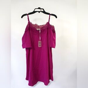 DAVI & DANI Fuchsia Lace-Trim Cold-Shoulder Womens Small Top Romantic Feminine